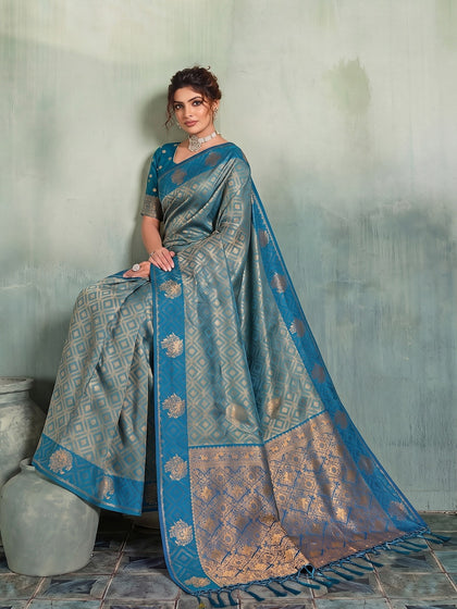 Rich Zari Woven Silk Blend Saree with Contrast Border & Designer Pallu