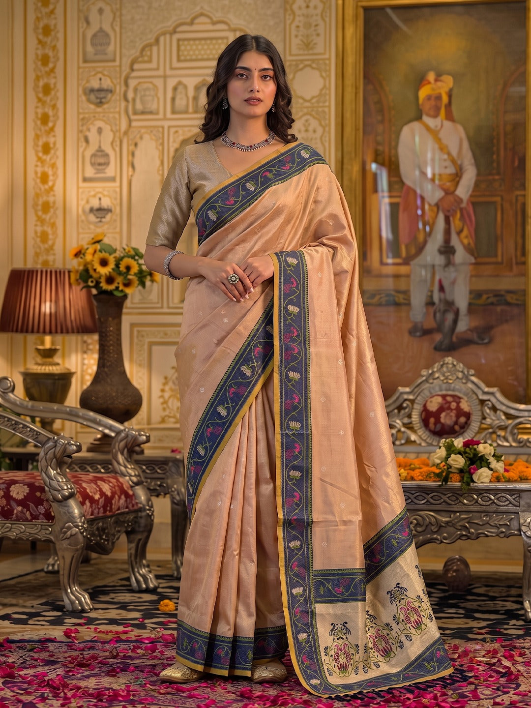 Exquisite Tissue Silk Saree with Intricate Designer Pallu & Woven Border