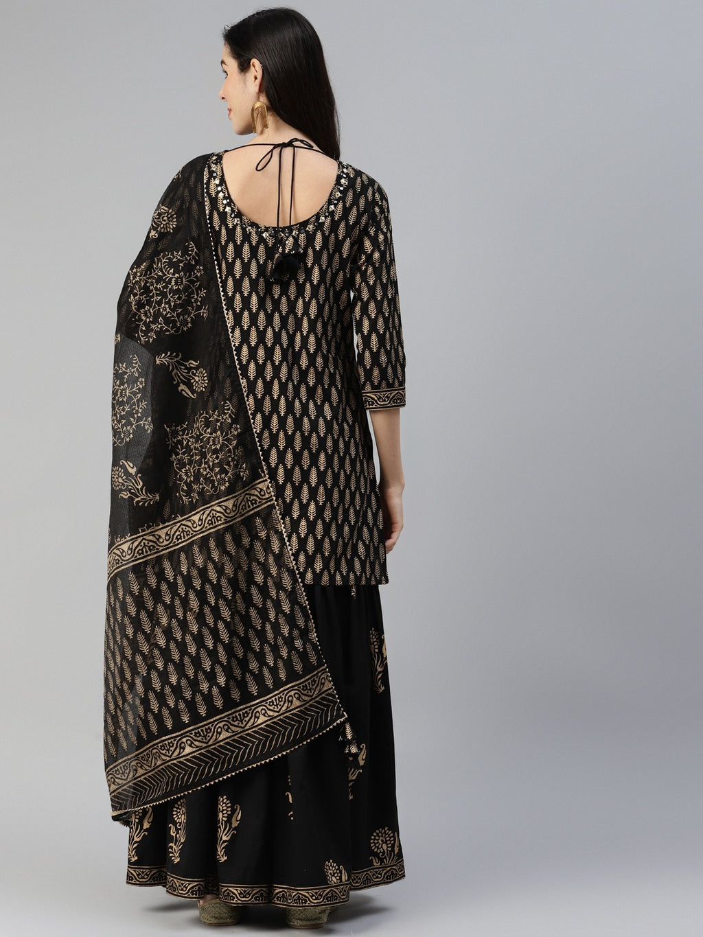 Glam Up Your Festive Look: Gotta Patti Black & Gold Kurta Sharara Set