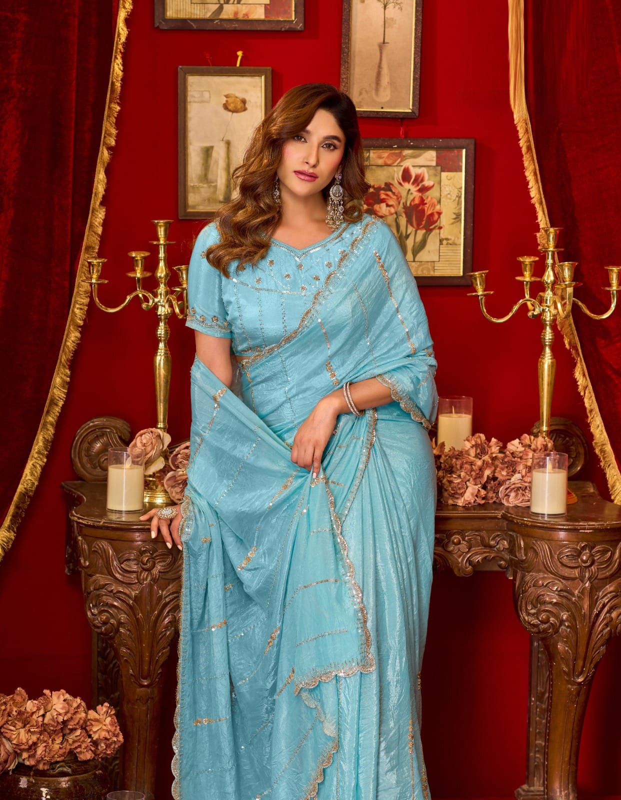 Pure Silk Saree: Luxurious Cut-Work & Sequin Elegance for Weddings & Festivities