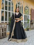 Black Solid Organza Lehenga with Choli and Dupatta