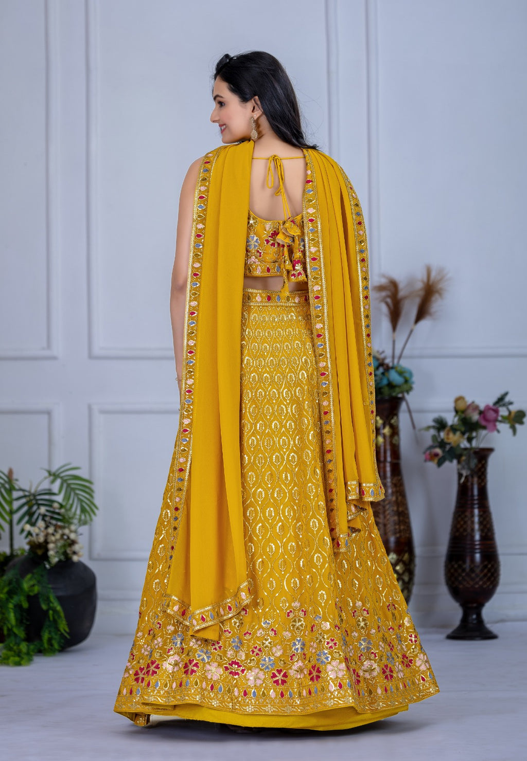 Radiant Haldi Elegance: Vibrant Yellow Fox Georgette Multi-Thread & Sequins Embroidered Lehenga Choli