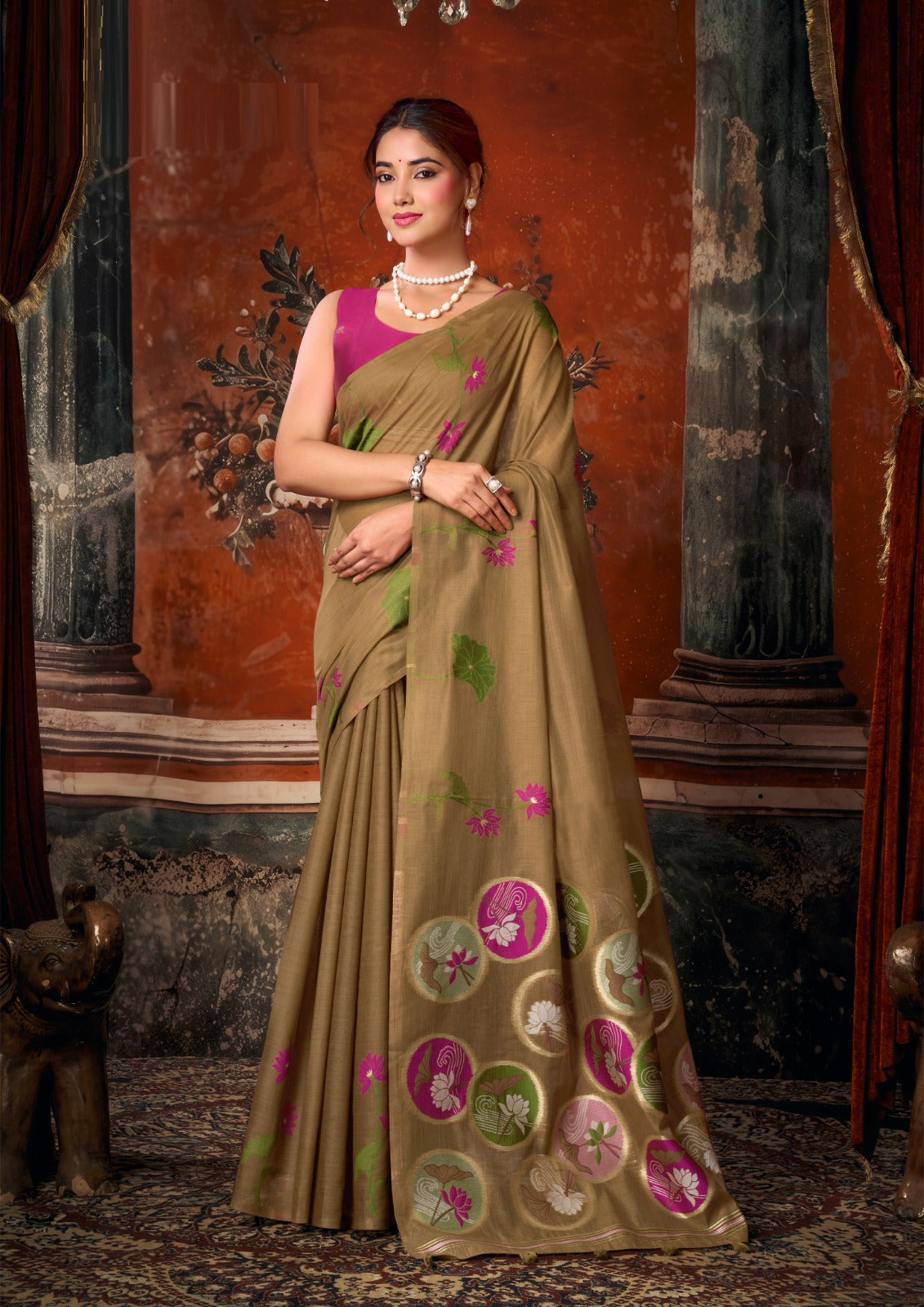 Earthy Elegance: Pure Khadi Cotton Saree with Rustic Texture & Jhallar