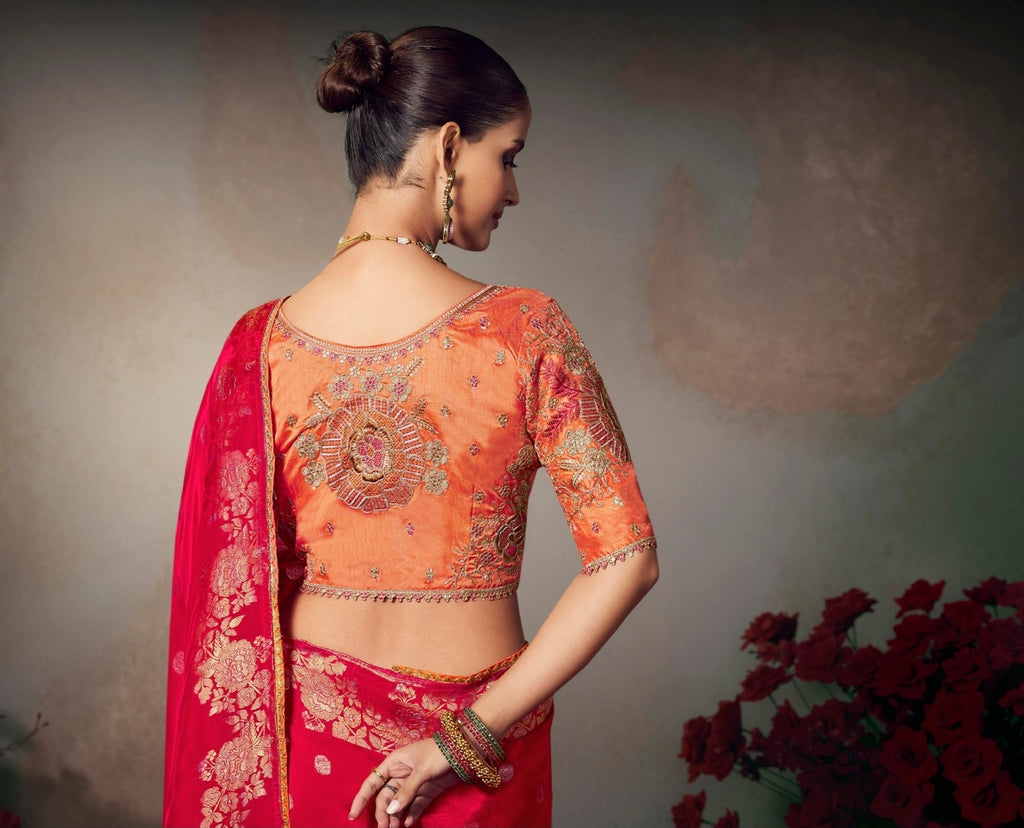 Chiniya Silk Saree with Designer Lace Border & Heavy Embroidered Silk Blouse