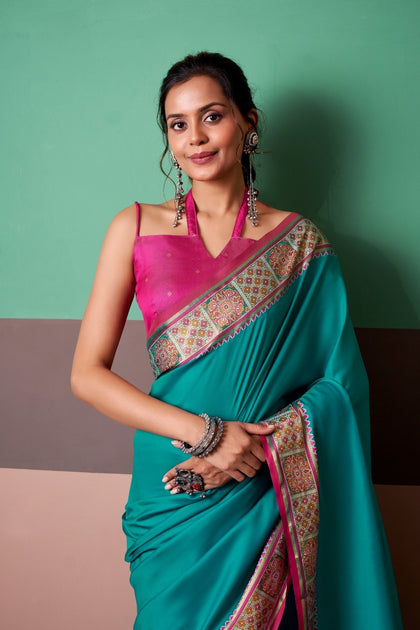 Pure Elegance: Premium Patola Silk Saree with Zari Border & Unstitched Blouse