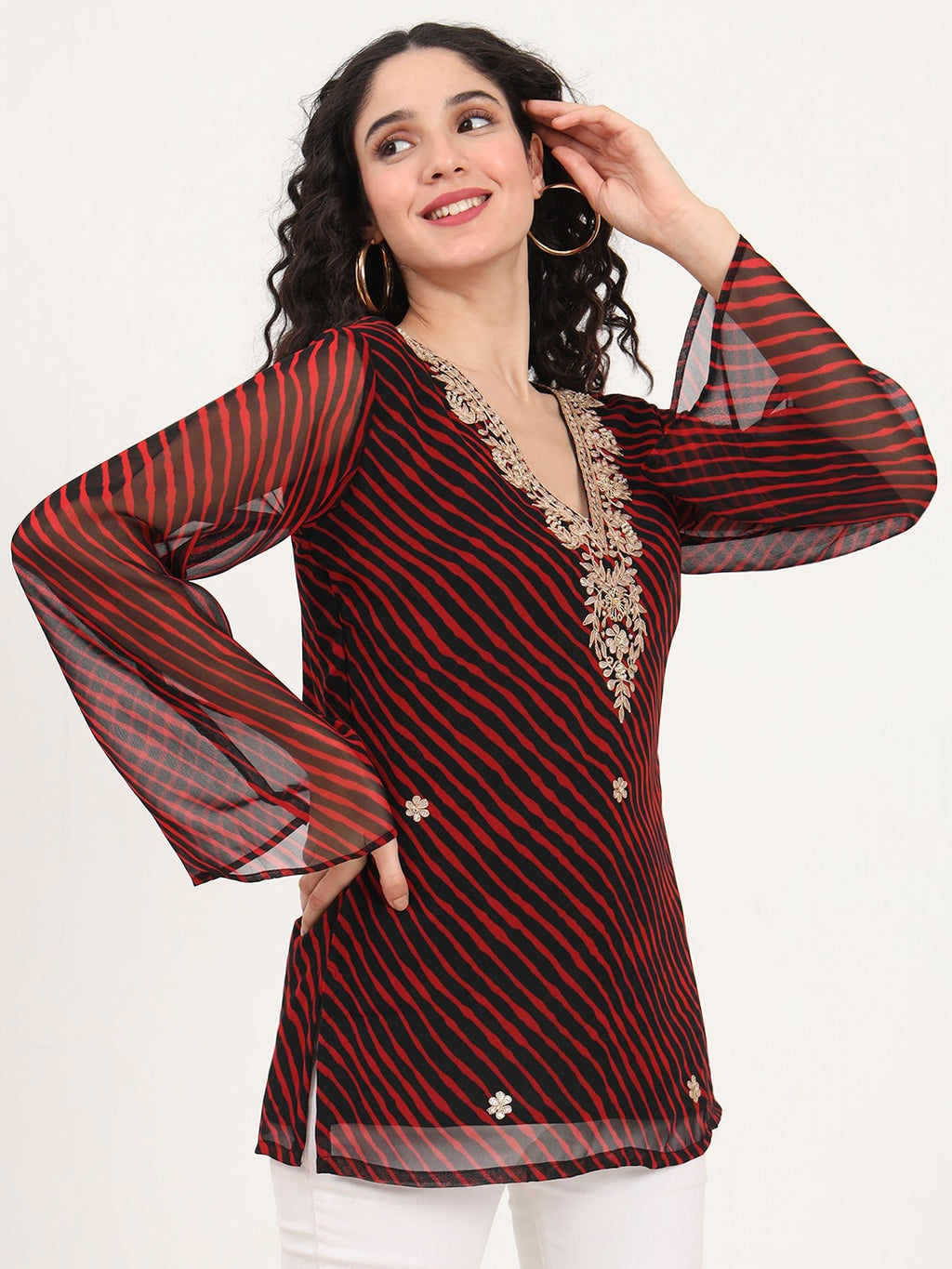 Black Leheriya Gotta Patti Work V Neck Top