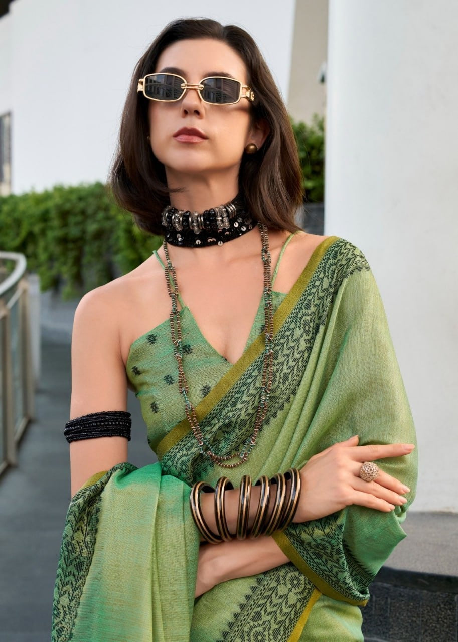 Premium Linen Tissue Silk Saree with Matching Blouse Piece