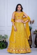 Radiant Haldi Elegance: Vibrant Yellow Fox Georgette Multi-Thread & Sequins Embroidered Lehenga Choli