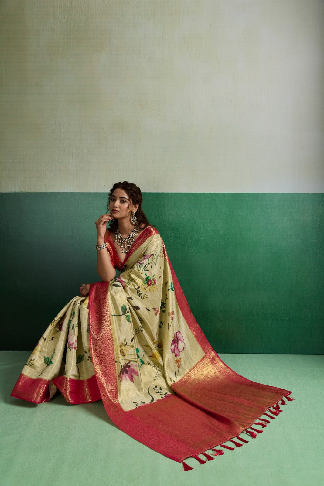 Pure Kanjivaram Tissue Silk Saree with 3D Floral Digital Print