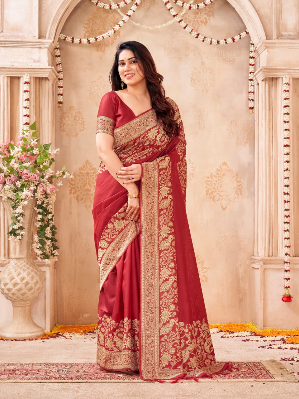 Bangalori Handloom Raw Silk Saree with Intricate Peacock & Jal Weaves
