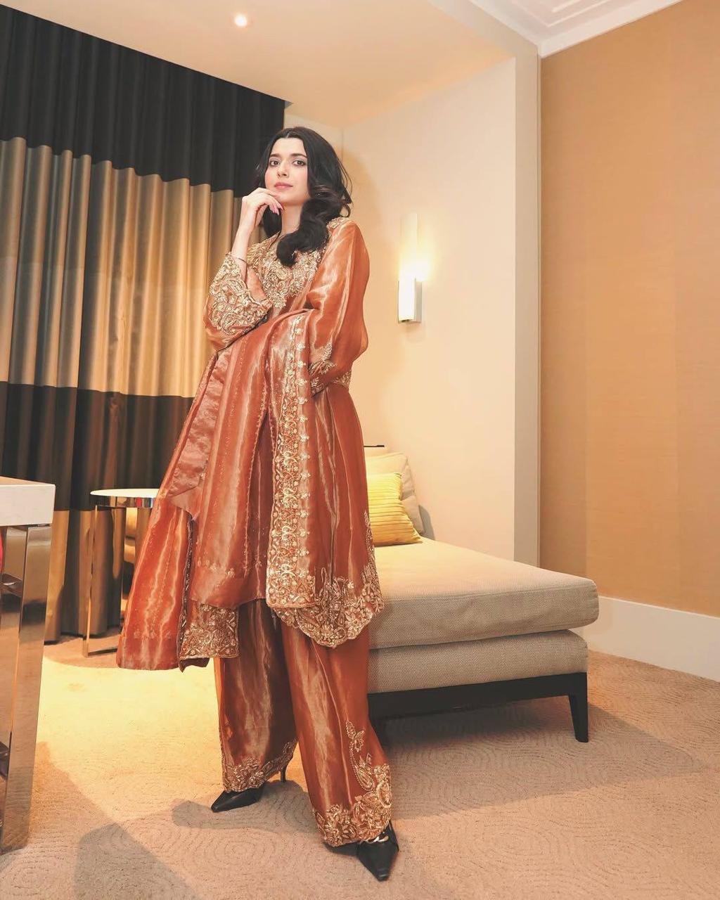Designer Frendy Silk Kurti Plazzo Set with Sequins & Zari Embroidered Dupatta