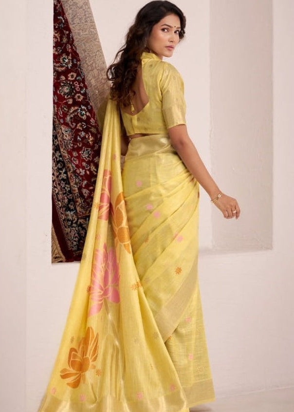 Dynamic Silk: Soft Linen Saree with Rich Jacquard Pallu & Matching Blouse Piece