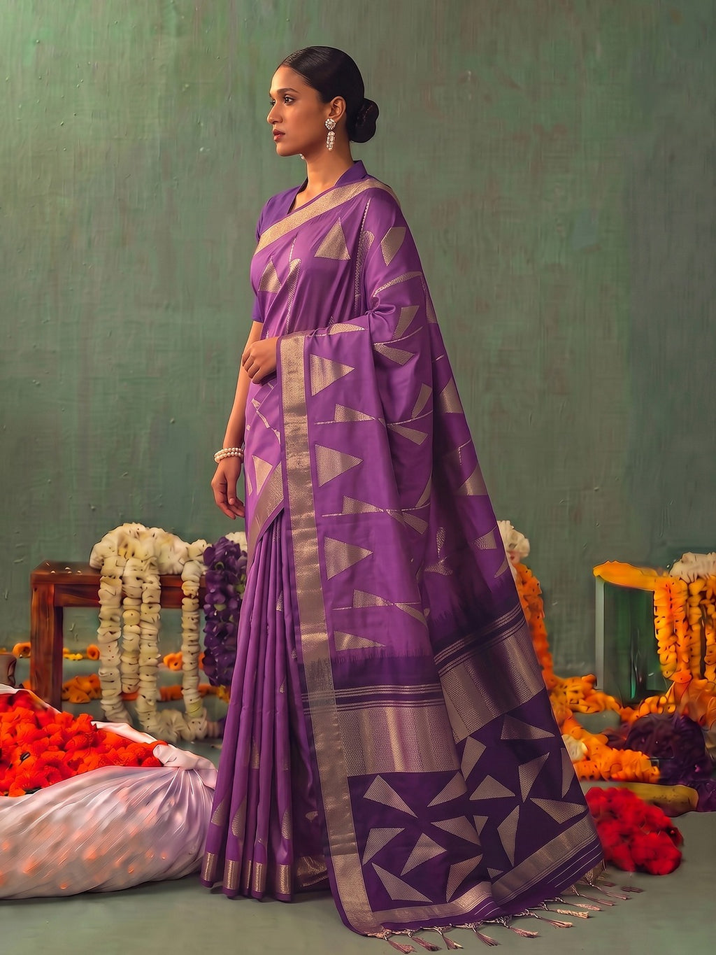 Opulent Radiance: Silk Blend Zari Saree with Contrast Border & Designer Pallu