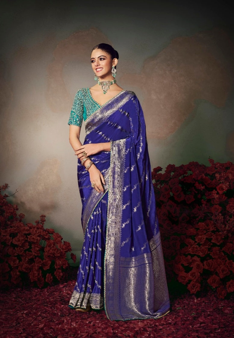 Chiniya Silk Saree with Designer Lace Border & Heavy Embroidered Silk Blouse