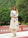 Off White Embroidered Cotton Flex A-Line Kurta Palazzo Set