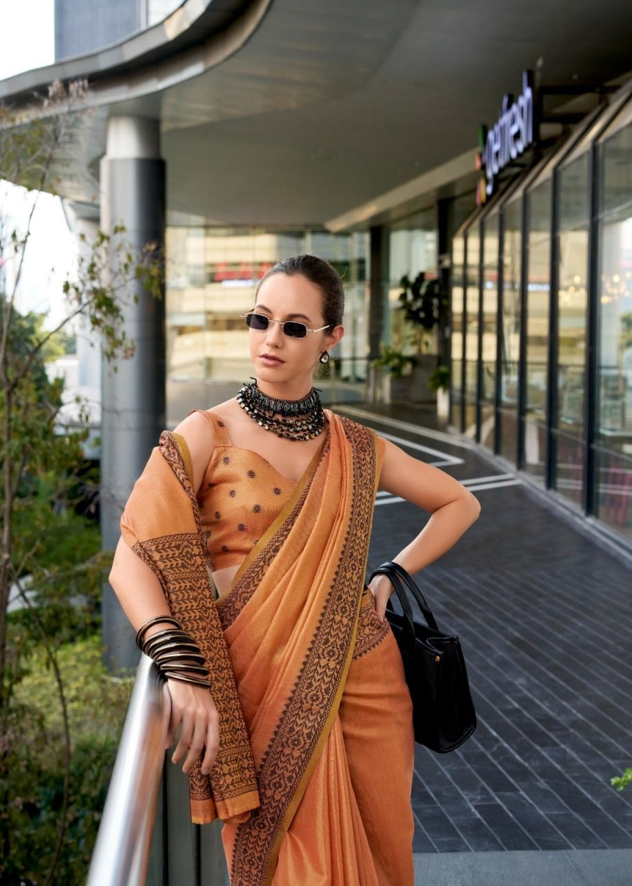 Premium Linen Tissue Silk Saree with Matching Blouse Piece