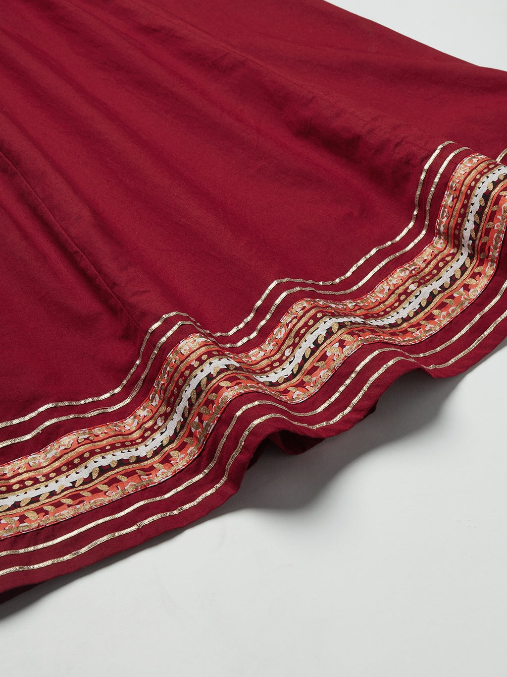 Maroon Gotta Patti Cotton Straight Kurta Palazzo Set with Sheer Net Dupatta