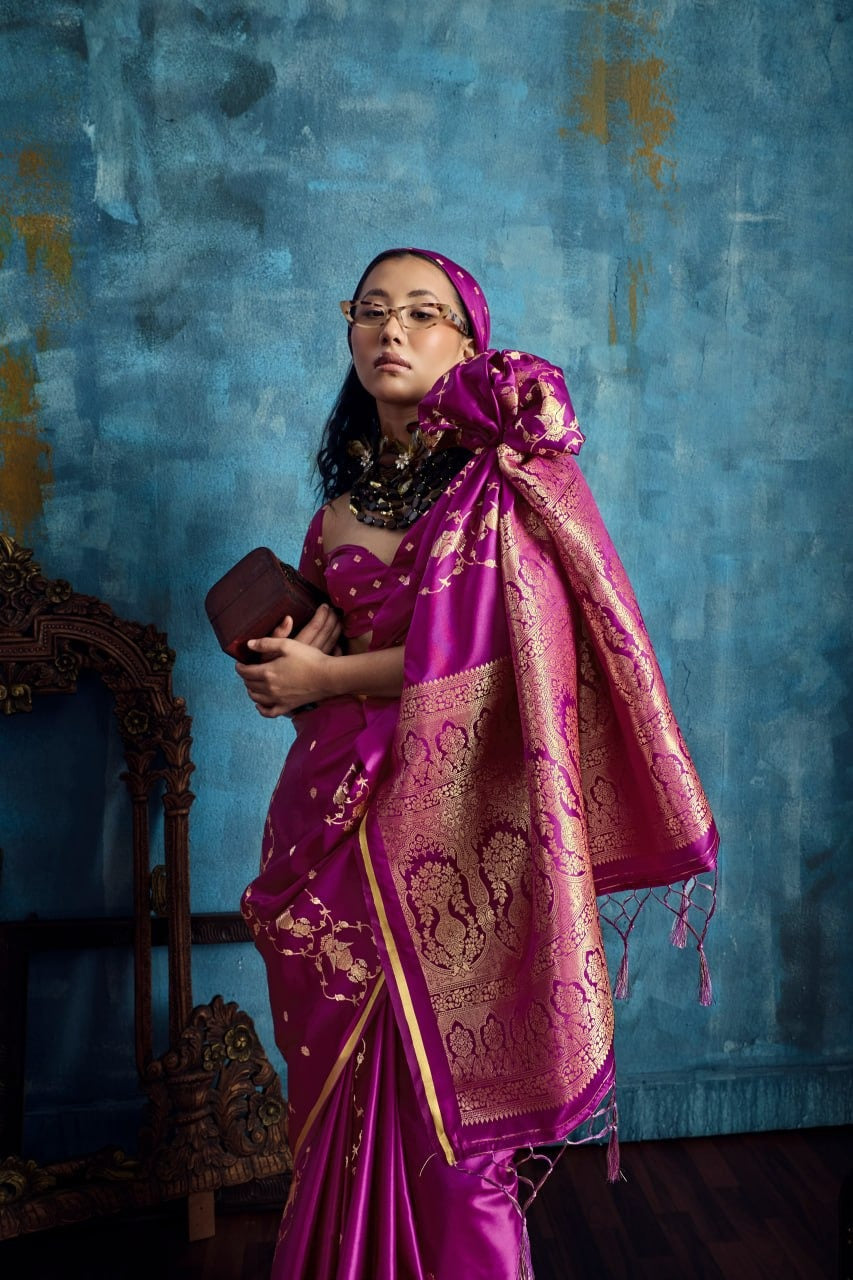 Pure Satin Handloom Weaving Silk Saree