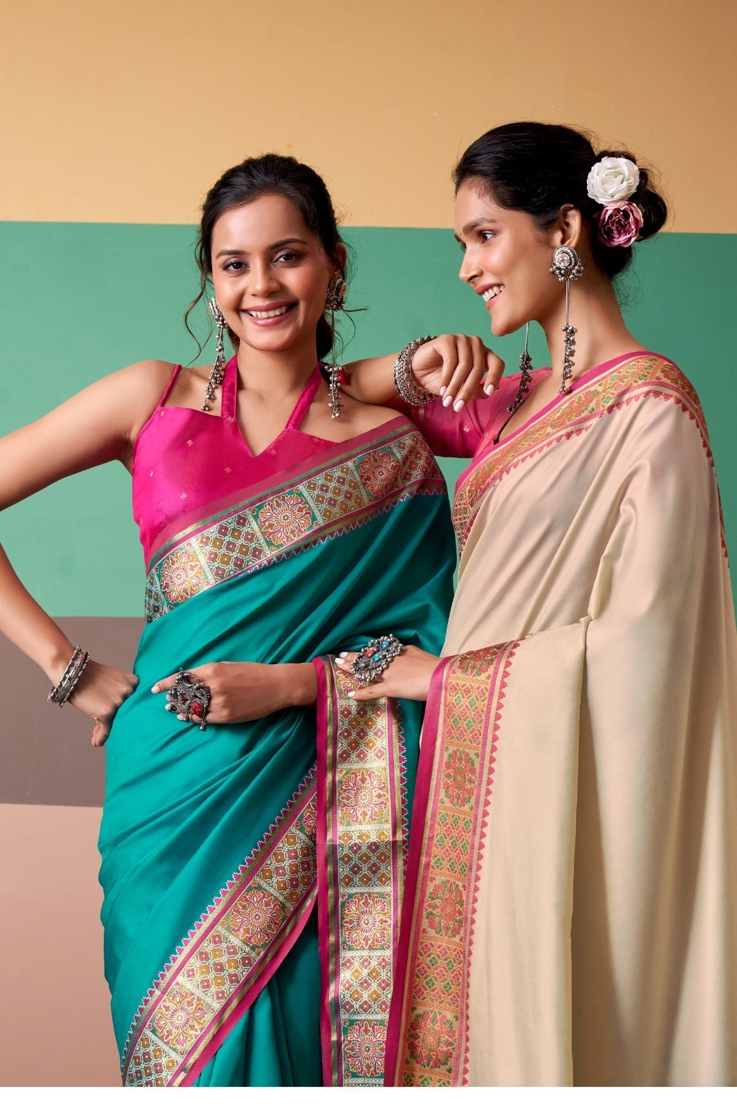 Pure Elegance: Premium Patola Silk Saree with Zari Border & Unstitched Blouse