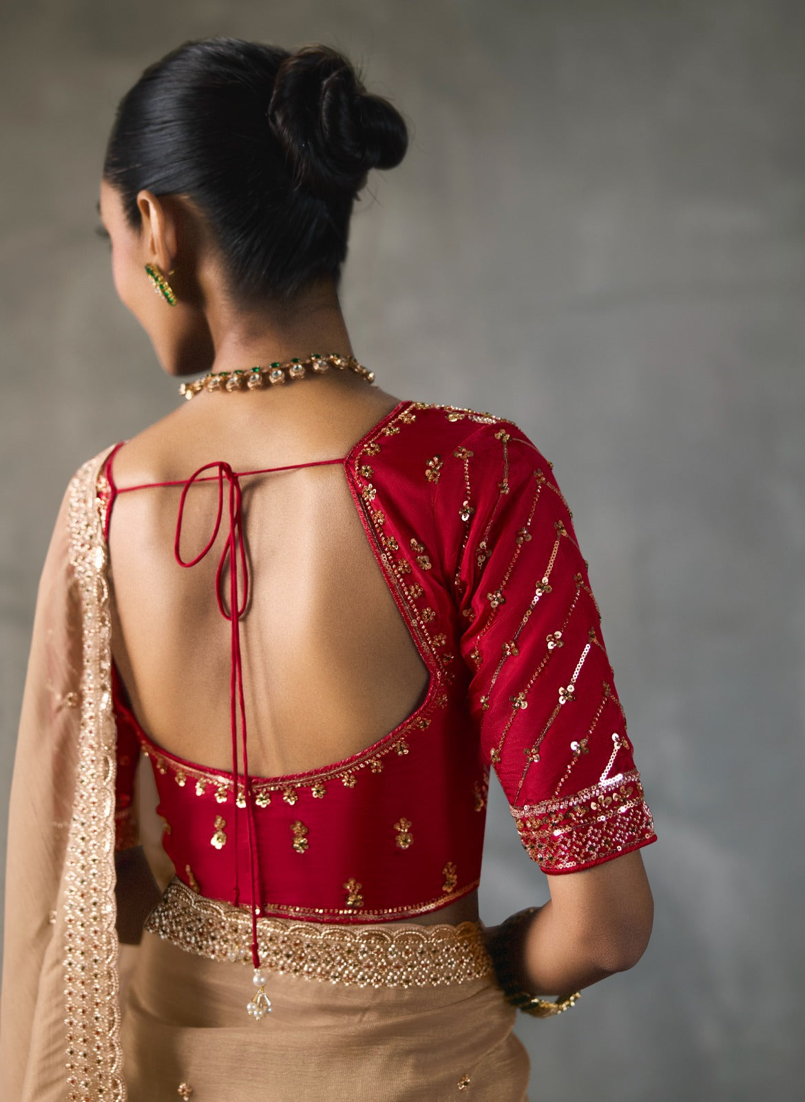 Embellished Sheer Silk Saree with Heavy Contrast Work Blouse