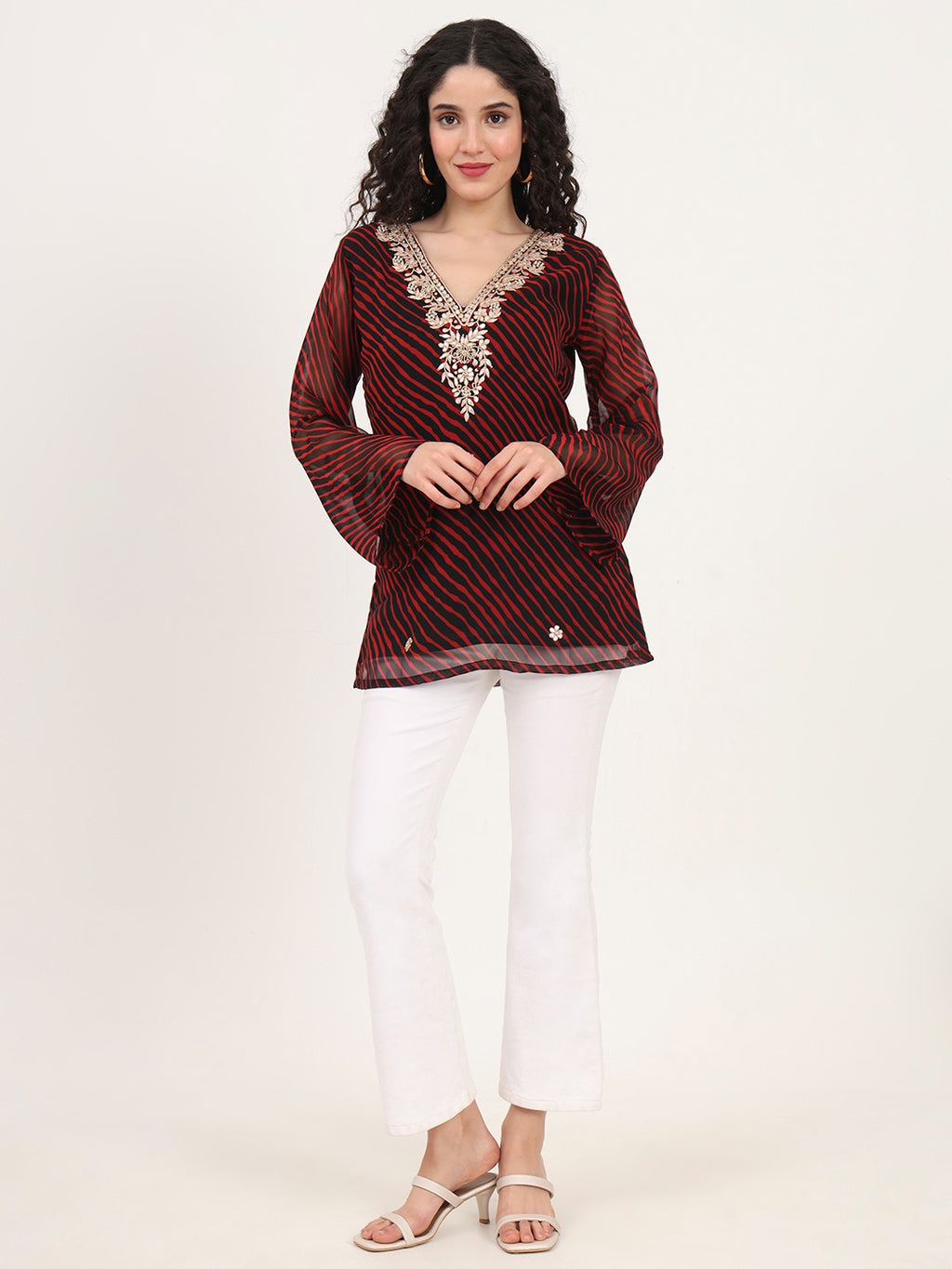 Black Leheriya Gotta Patti Work V Neck Top