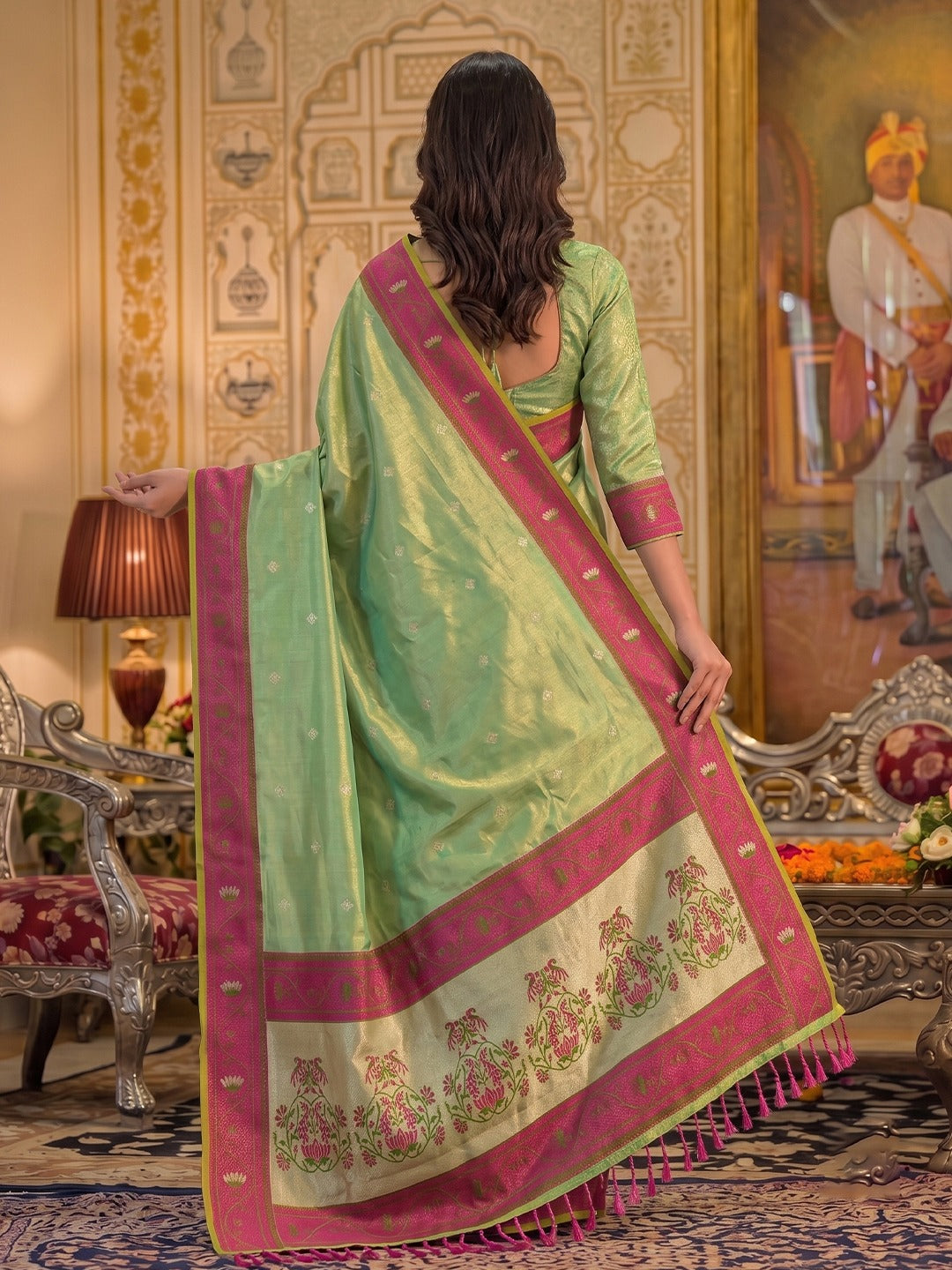 Exquisite Tissue Silk Saree with Intricate Designer Pallu & Woven Border