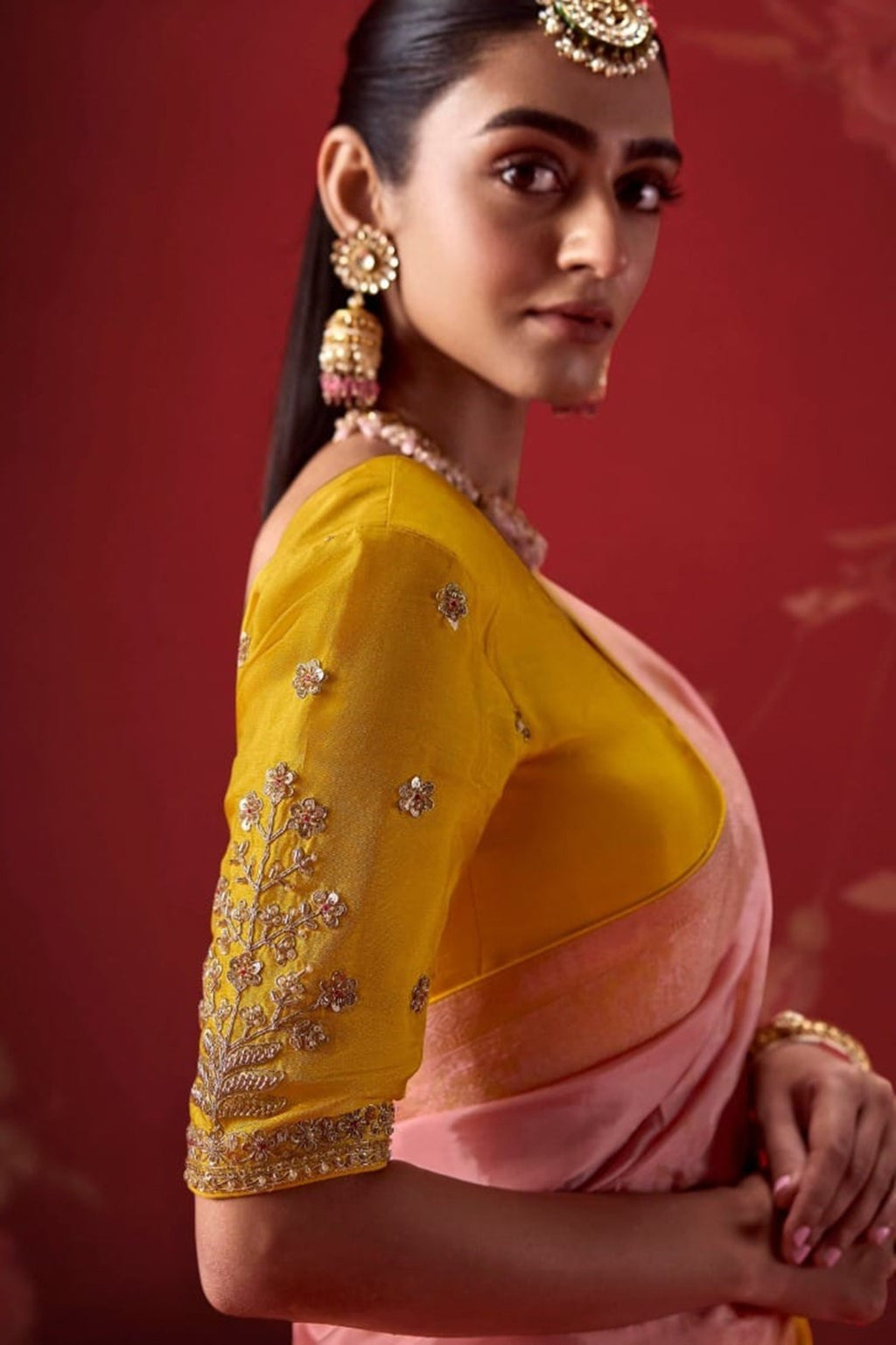 Ombré Dola Crape Silk Saree with Handcrafted Kundan Blouse