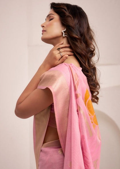 Dynamic Silk: Soft Linen Saree with Rich Jacquard Pallu & Matching Blouse Piece