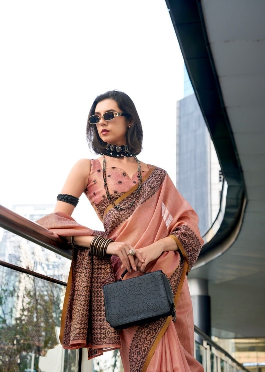 Premium Linen Tissue Silk Saree with Matching Blouse Piece