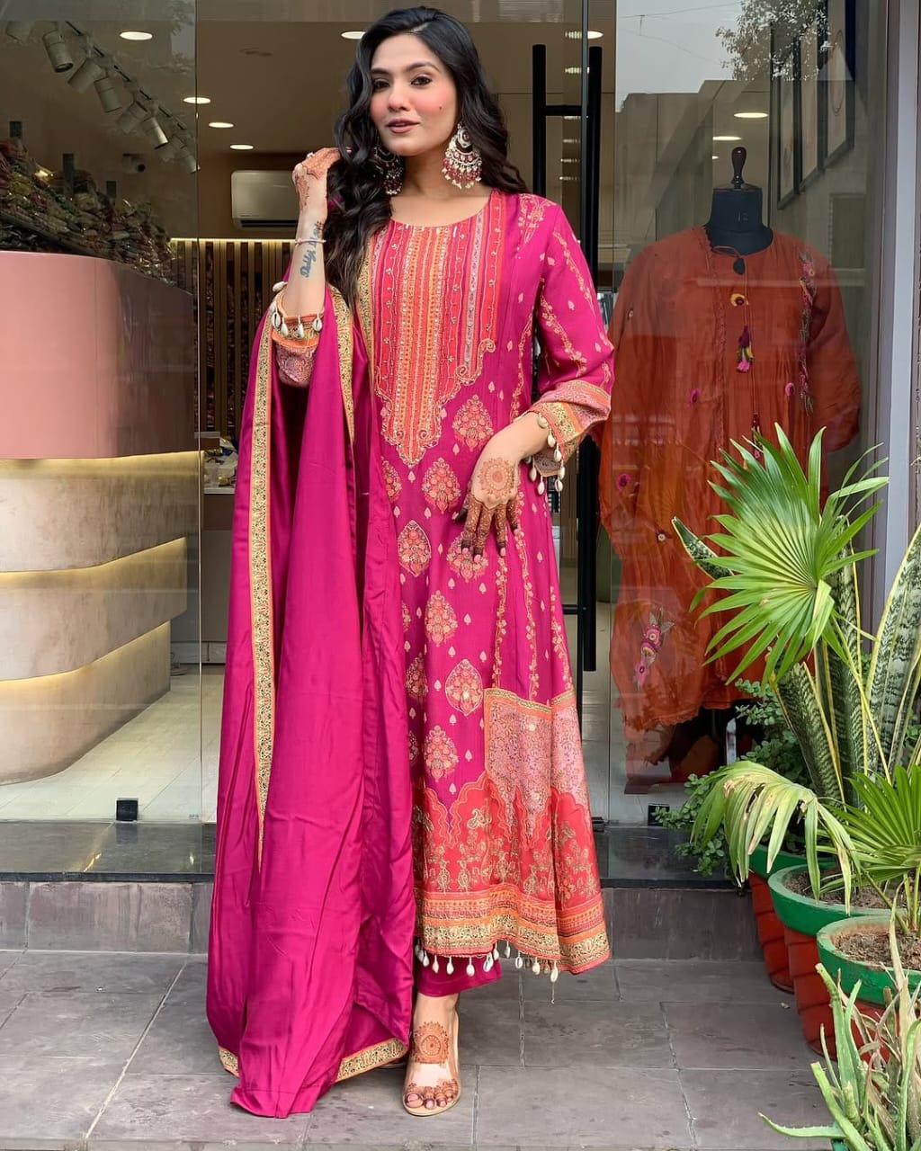 Reshmi Pink Hand-Embroidered Pure Diamond Silk 3-Piece Suit Set