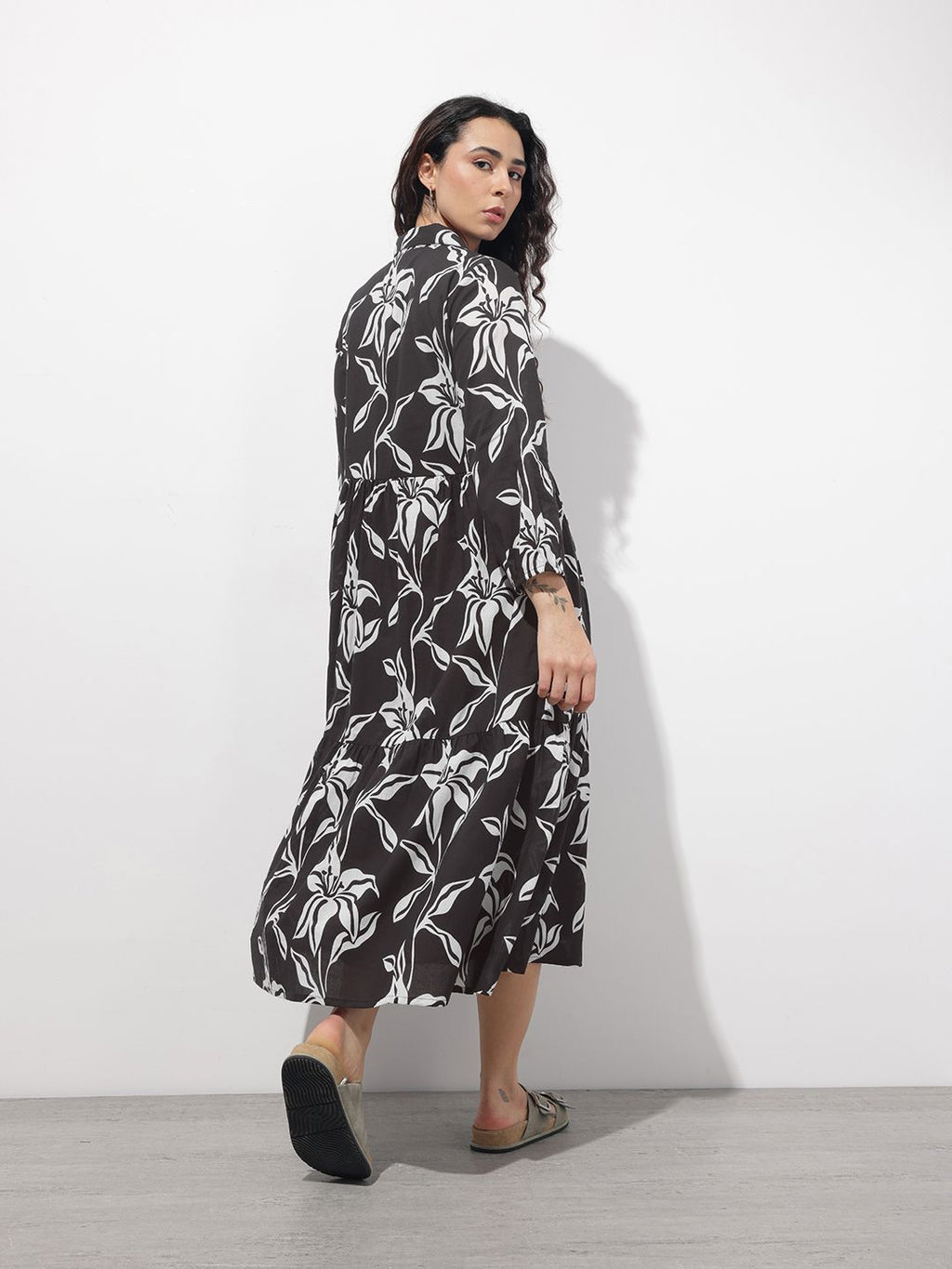 Black Shirt Coller Mulmul Lining Cotton Dress