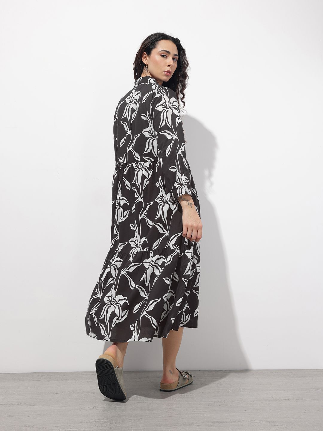 Black Shirt Coller Mulmul Lining Cotton Dress