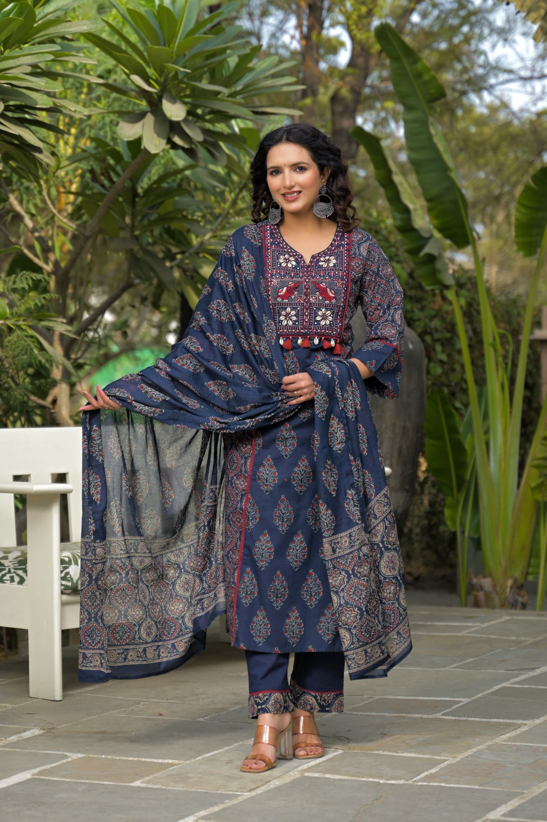 Premium Hand-Embroidered Cotton 3-Piece Suit Set with Mal Mal Dupatta