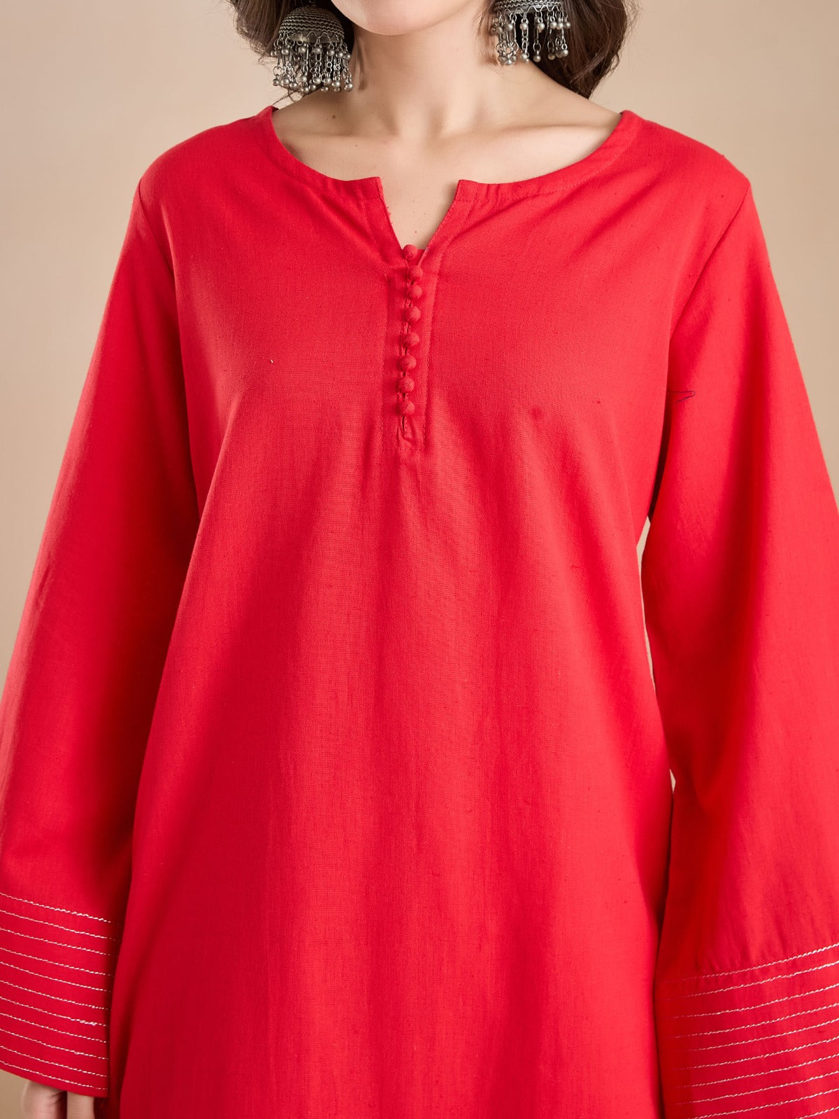 Coral Red Solid Cotton Farshi Salwar Set