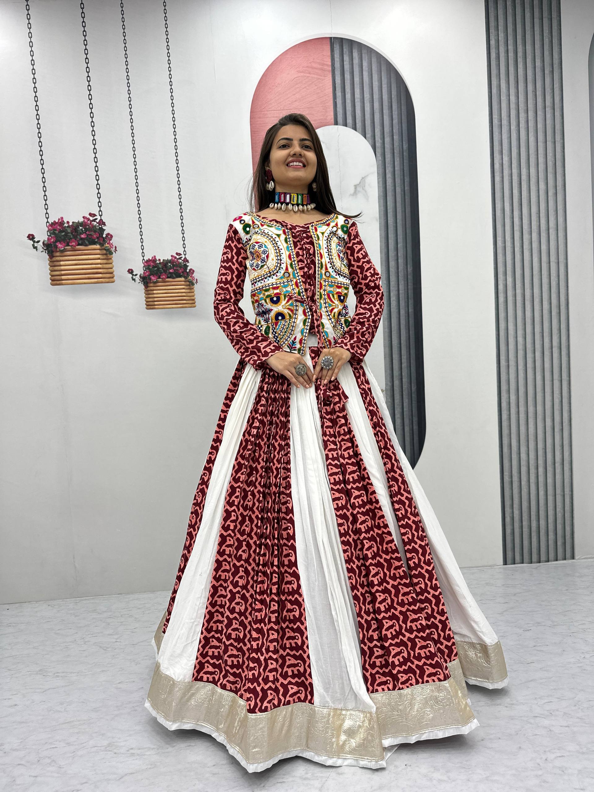 Navratri Special Pure Cotton Lehenga Choli – 6 Meter Big Flair with Traditional Gamathi Work