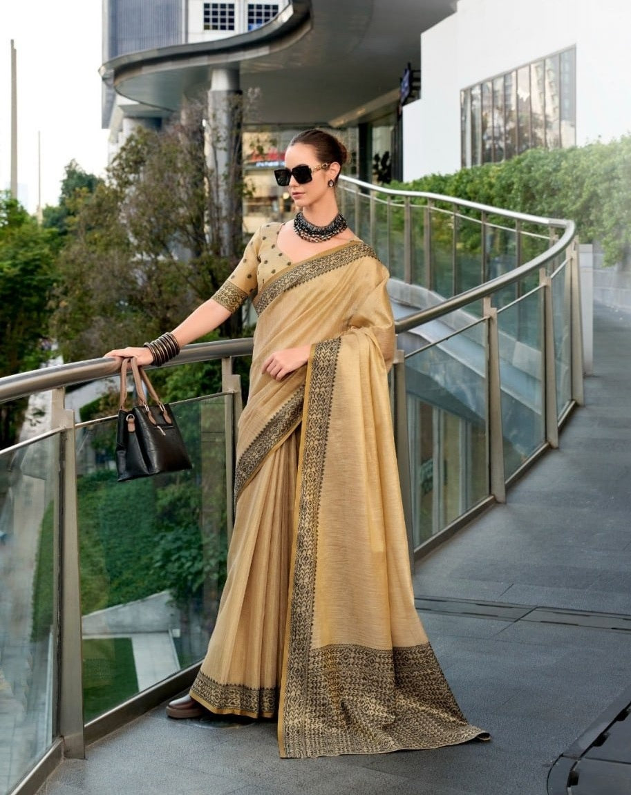 Premium Linen Tissue Silk Saree with Matching Blouse Piece