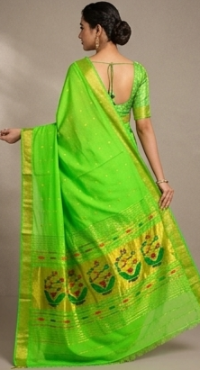 Timeless Elegance: Handloom Cotton Paithani Saree with Traditional Fancy Pallu