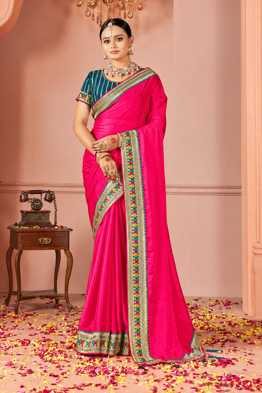 Rangoli Saree with Swarovski Crystal Border & Embroidered Banglory Silk Blouse