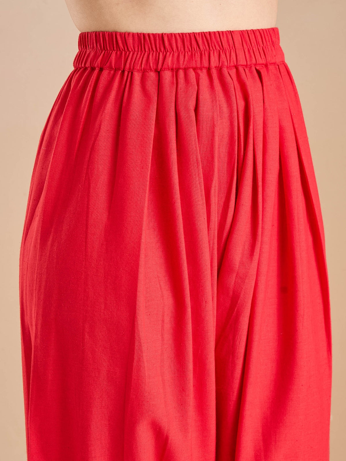 Coral Red Solid Cotton Farshi Salwar Set