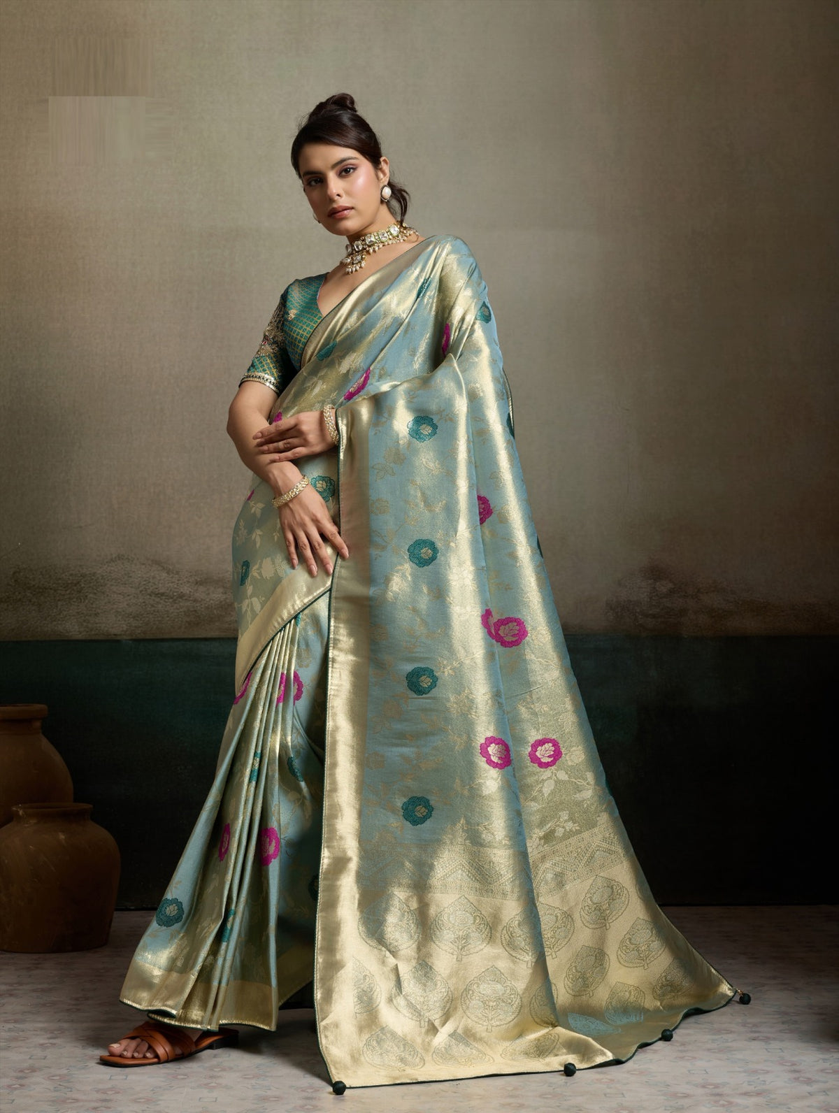 Tissue Banarasi Silk Jacquard Saree with Meenakari Art & Pita Zari Blouse
