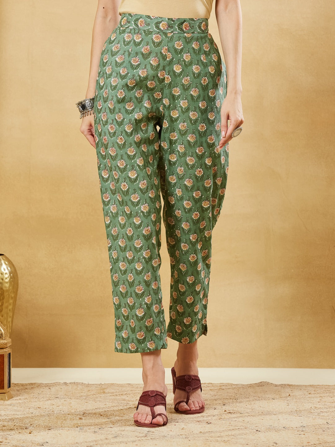 Green A-Line Kurta Pant Set With Dupatta