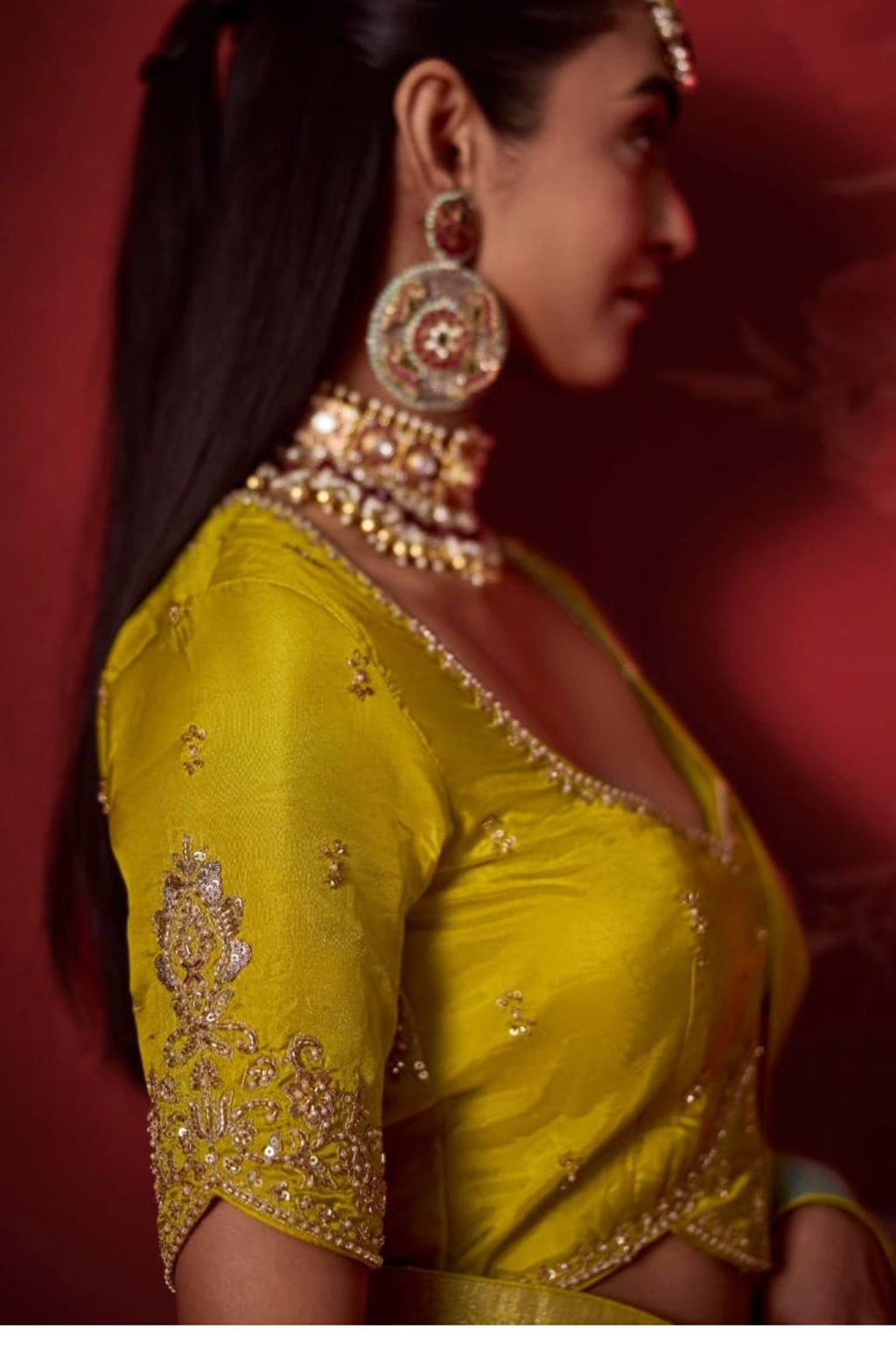 Ombré Dola Crape Silk Saree with Handcrafted Kundan Blouse