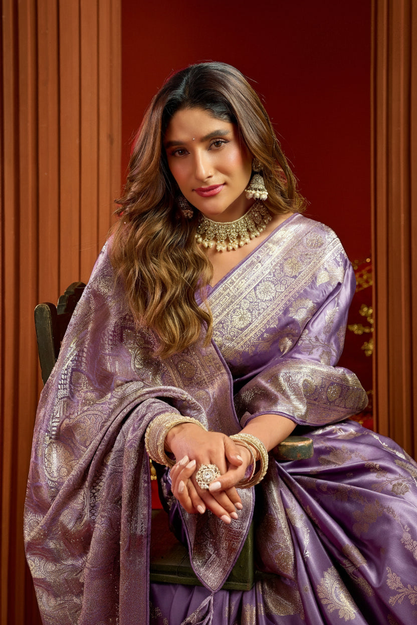 Royal Satin Silk Saree with Intricate Swarovski Work & Fancy Border | Designer Festive Collection