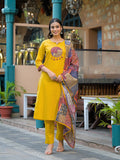 Mustard Cotton Kurta Sets With Dupatta