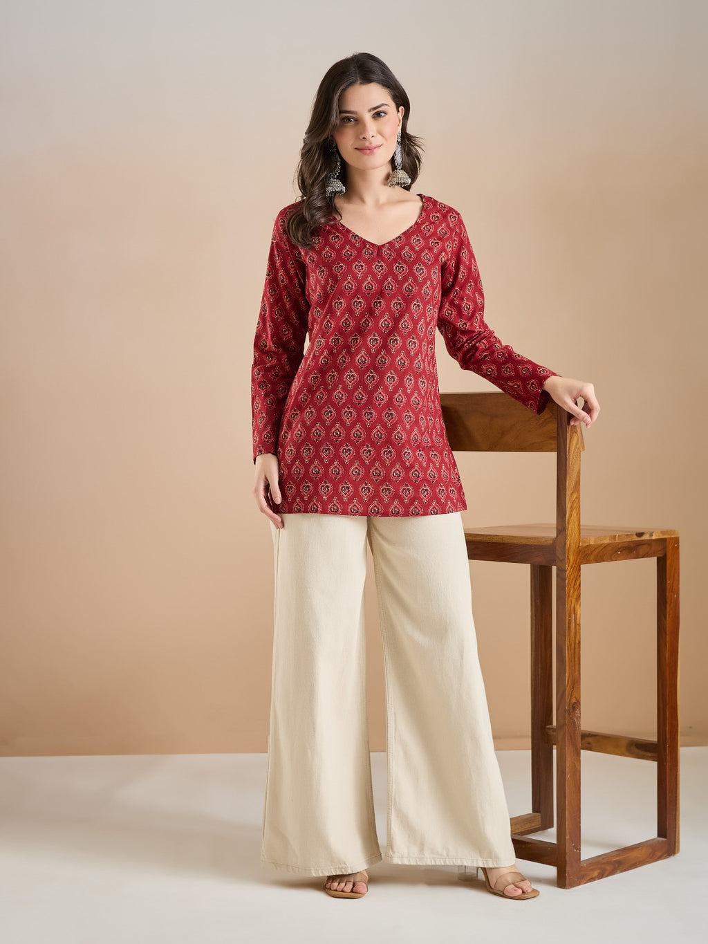 Maroon Printed Short Kurti