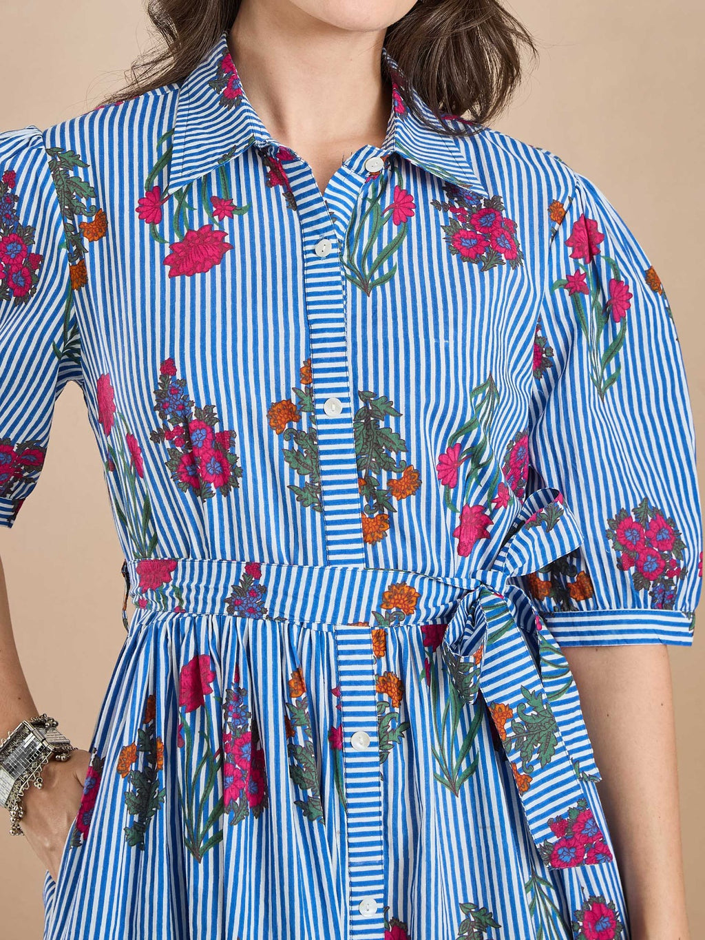 Floral Print Pure Cotton Blue Dress