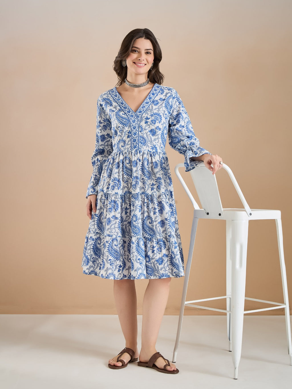 Floral Print Peplum Fit White Dress