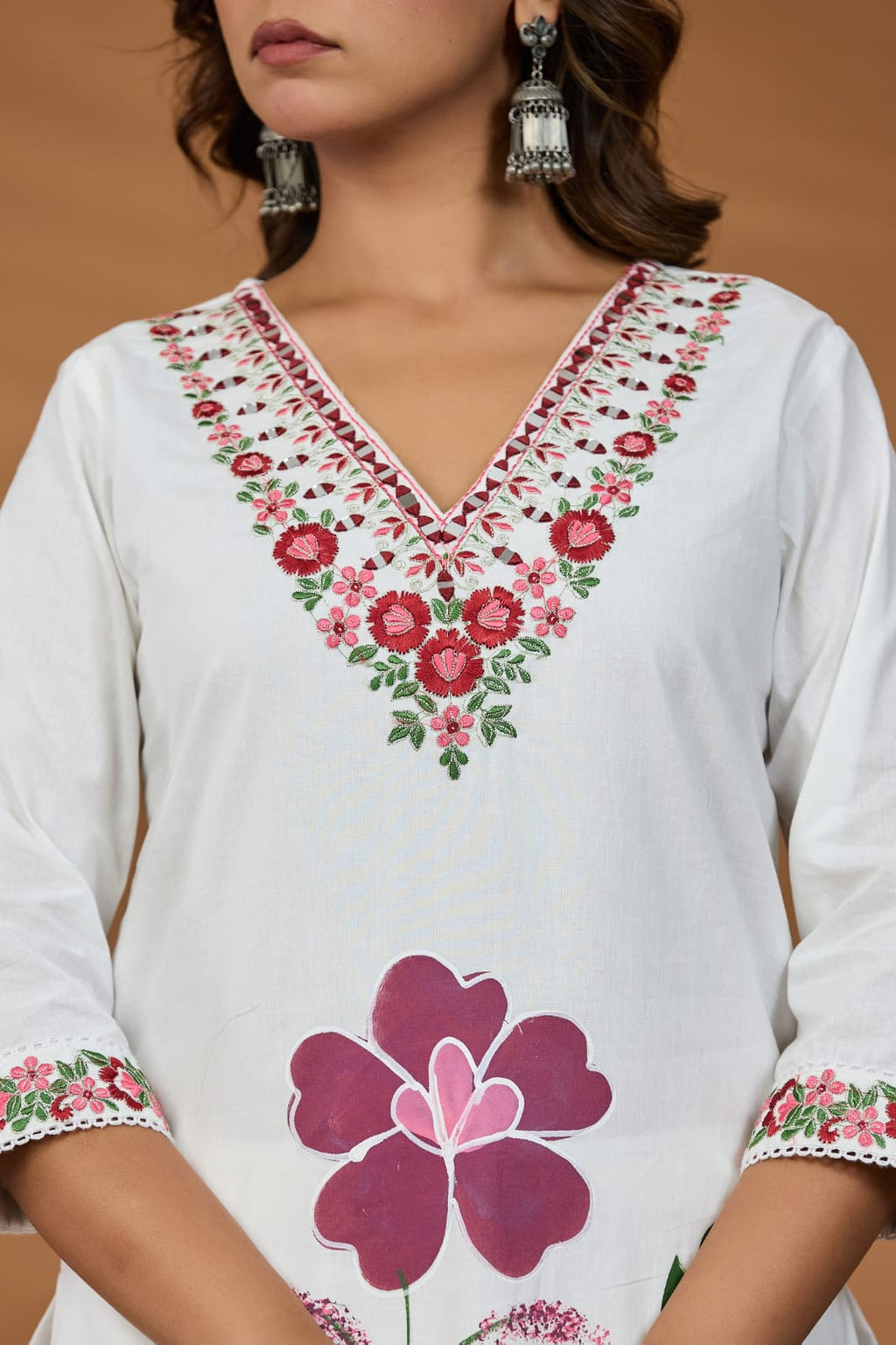 Handcrafted Mal Cotton Floral Embroidered Suit Set
