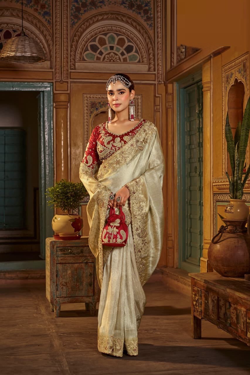 Premium Viscose Handwork Saree with Stitched Contrast Blouse