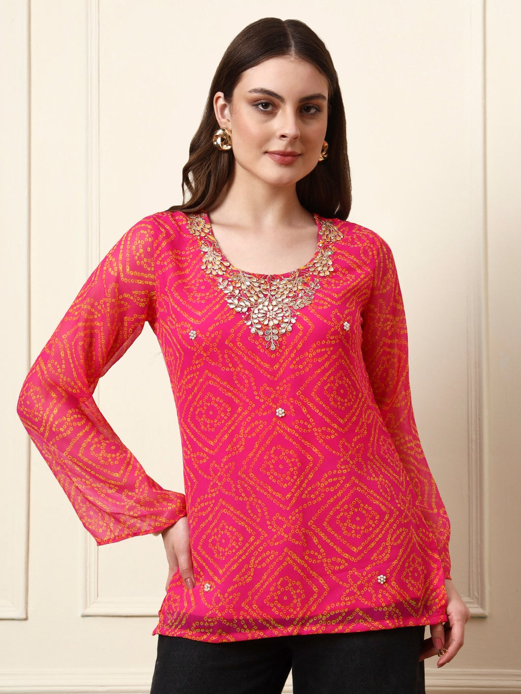 Pink Bandhani Print Top